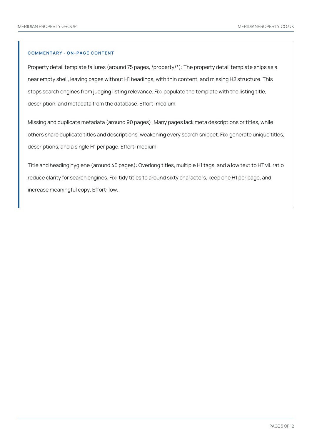 Meridian Property Group sample report, page 5